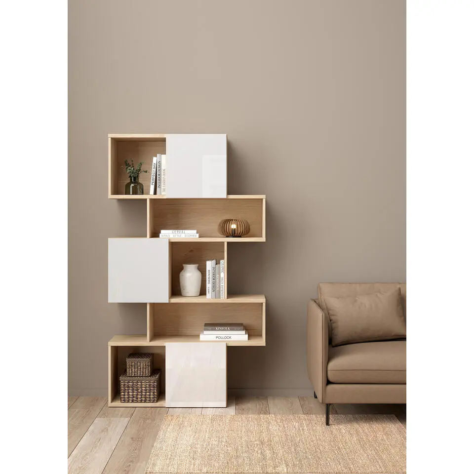 Boekenkast Naturel/Wit Hoogglans - 96x34x166cm - Maze