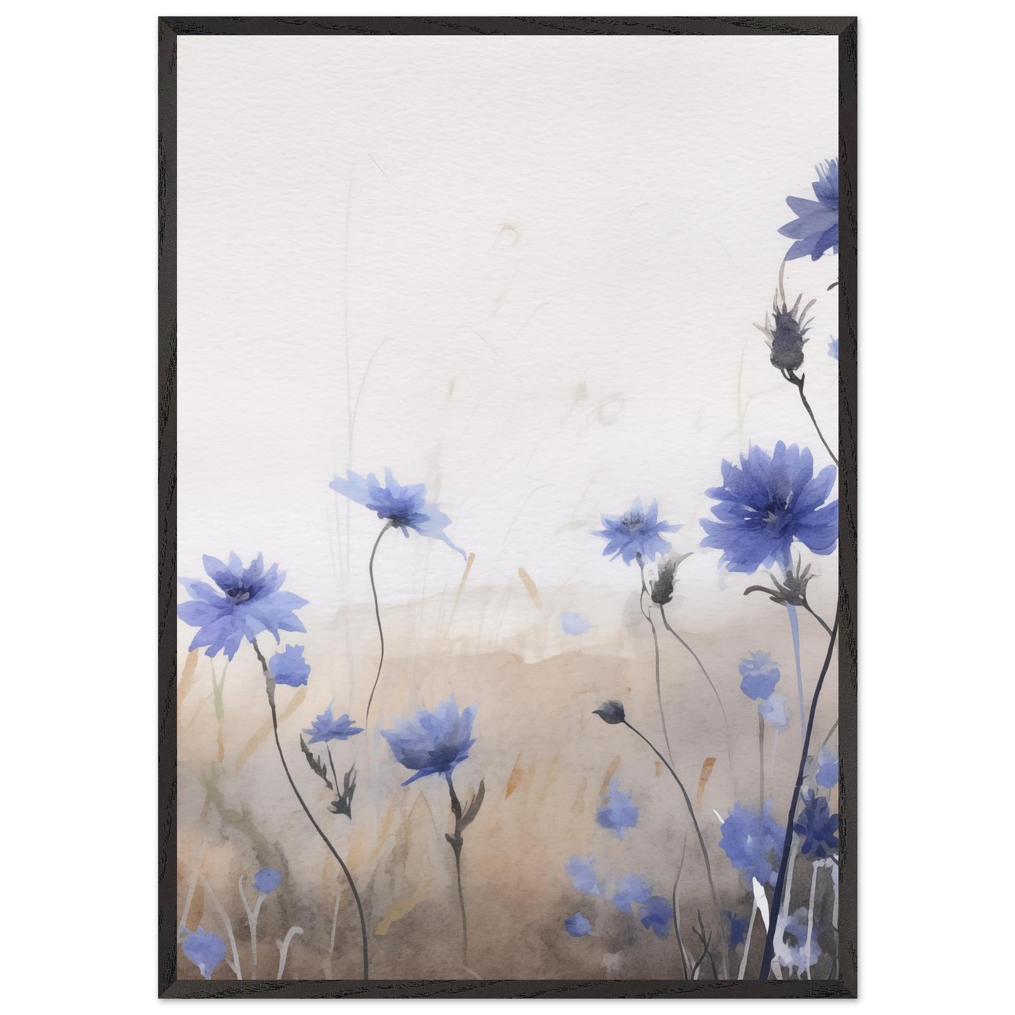 Artfulprints Poster met Lijst Flower aquarel 3  - 70x100 cm - Blauw