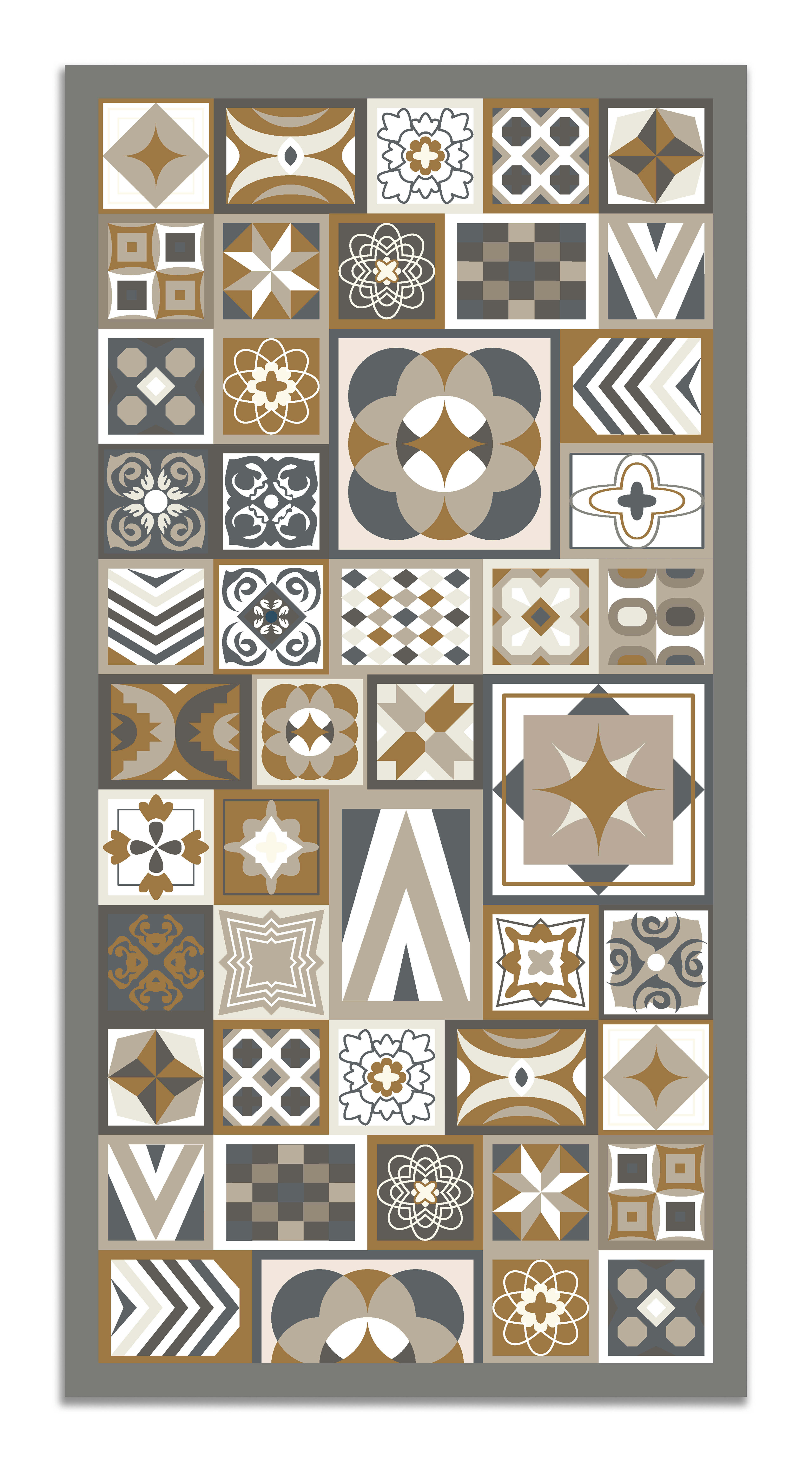 - Tapis vinyle style carreaux ciments orange 120x170cm