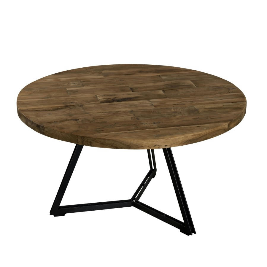 ALIDA - Table basse ronde en teck recyclé et pieds métal noir D75