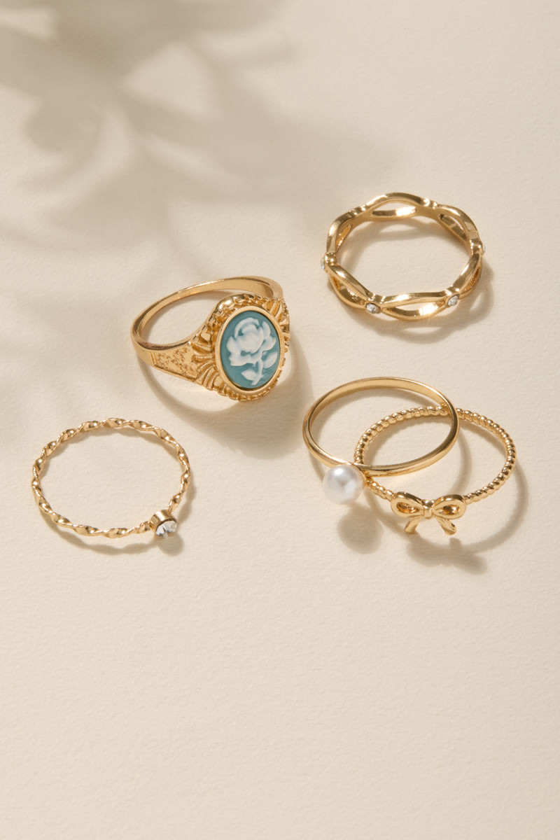 Vivian Gold Flower Cameo Ring Set