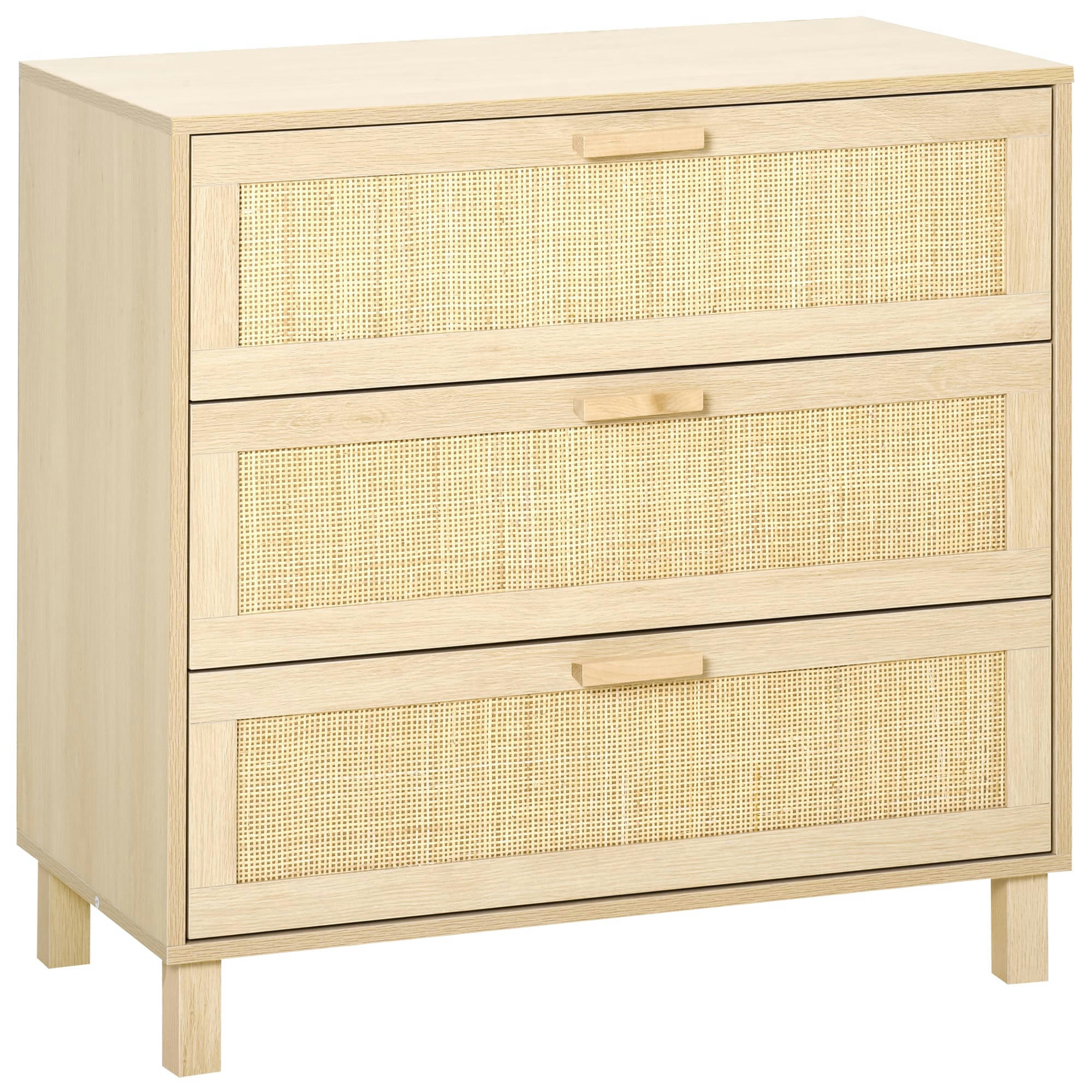 - Commode cannage rotin panneaux de fibres de moyenne densité bois clair