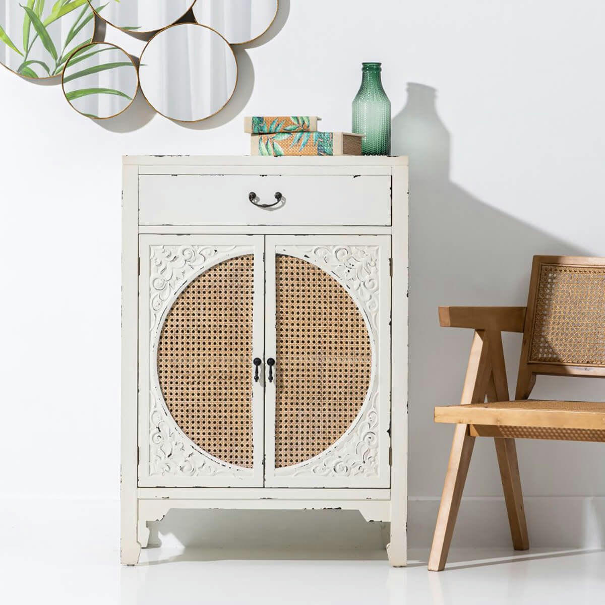 RONY - Meuble  d'entrée 2 portes 1 tiroir finition cannage