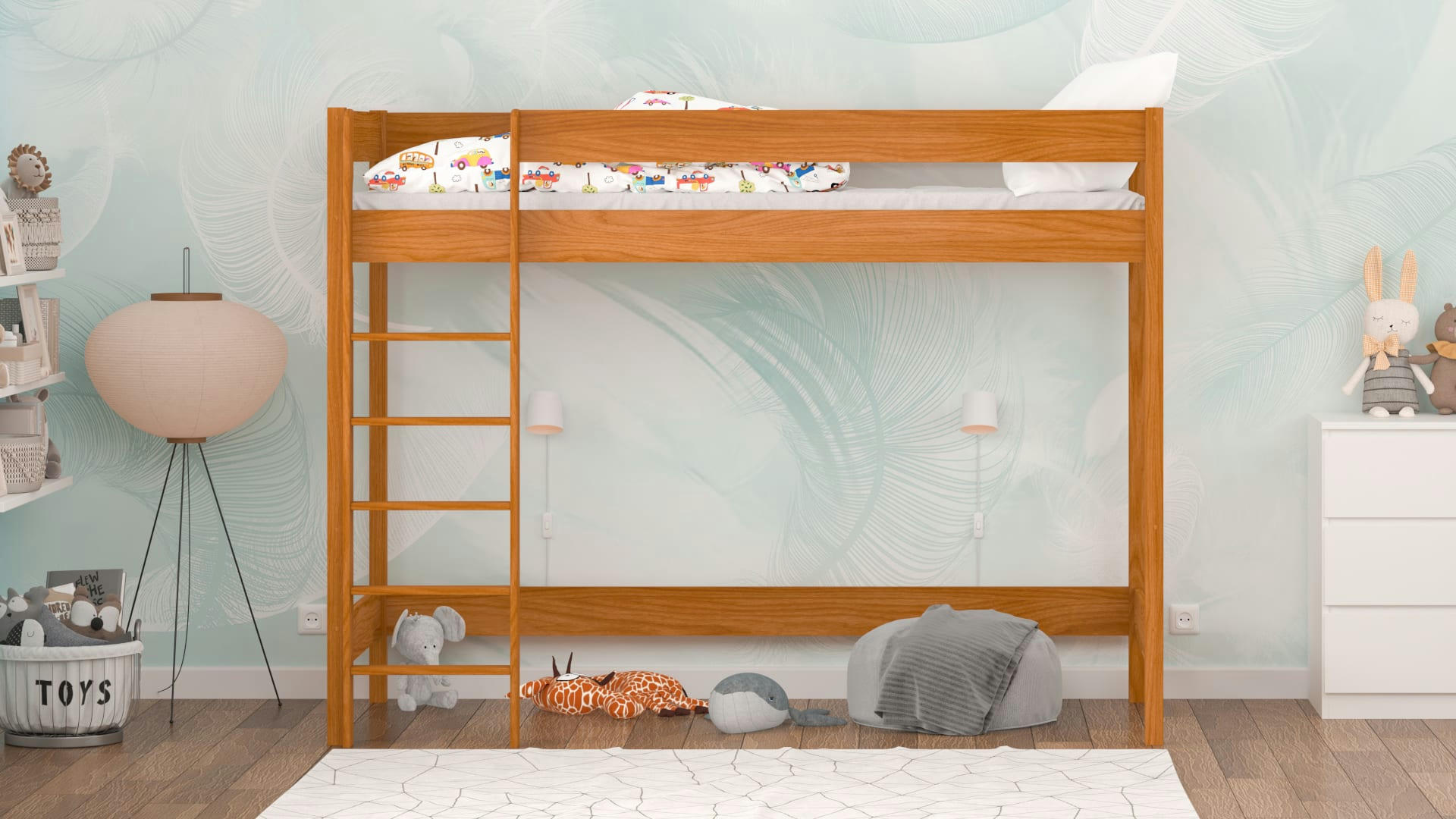 - Lit mezzanine en pin massif & MDF 200x90 couleur teck