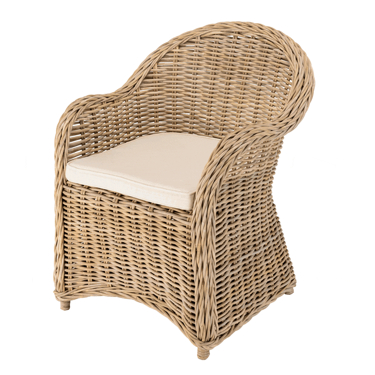 Fauteuil en kubu et rotin avec coussin blanc MANY