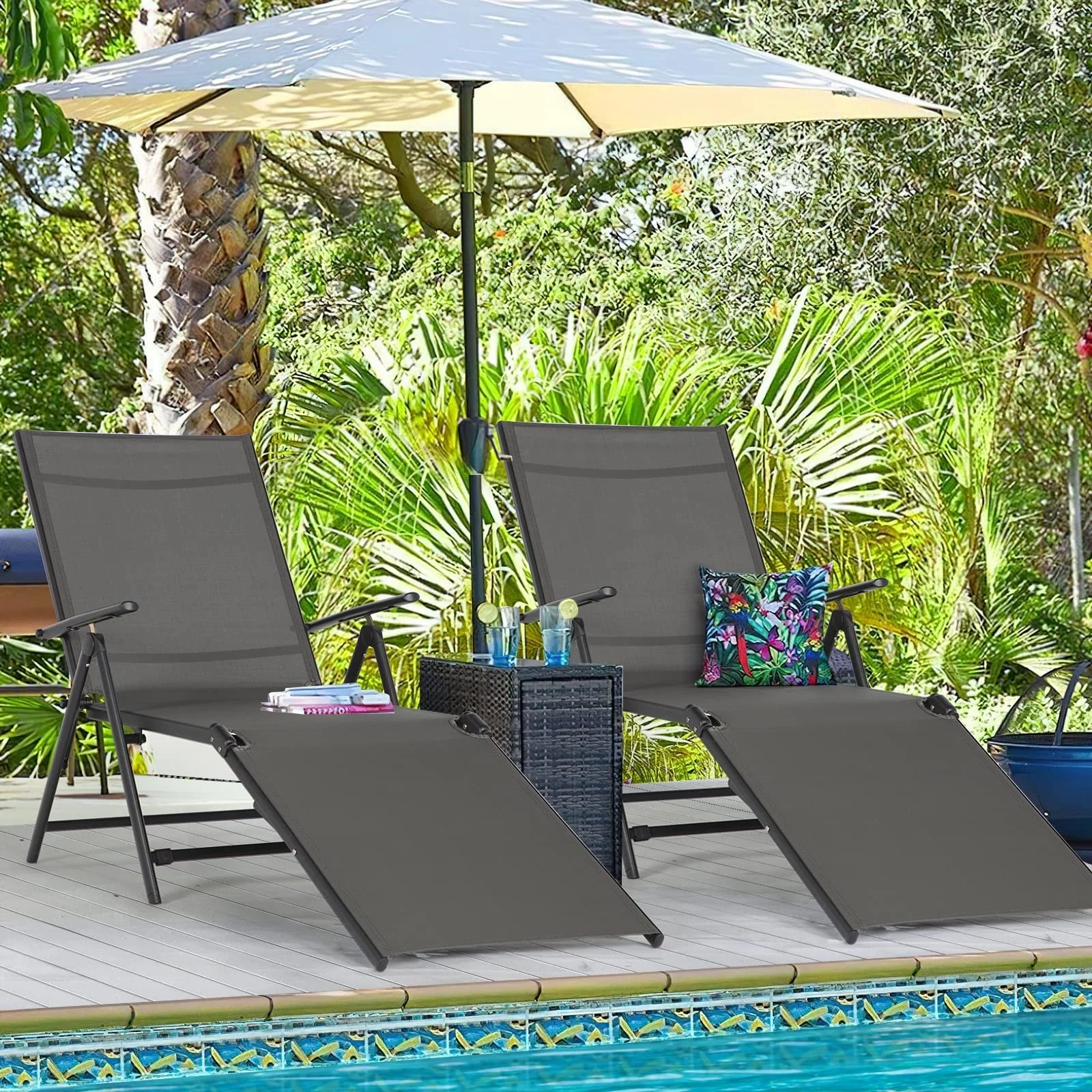 AECOJOY Outdoor Lounge Chair Adjustable Reclining Folding Lounger
