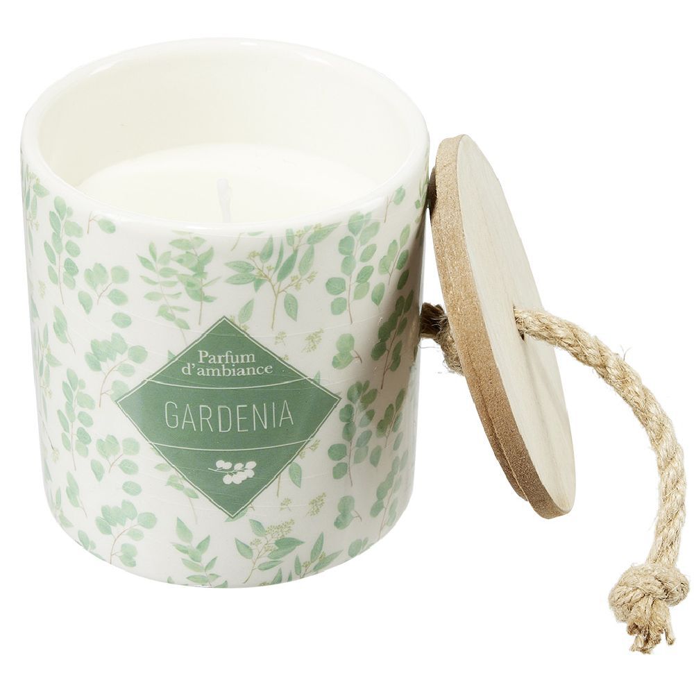 Bougie dans pot céramique design végétal