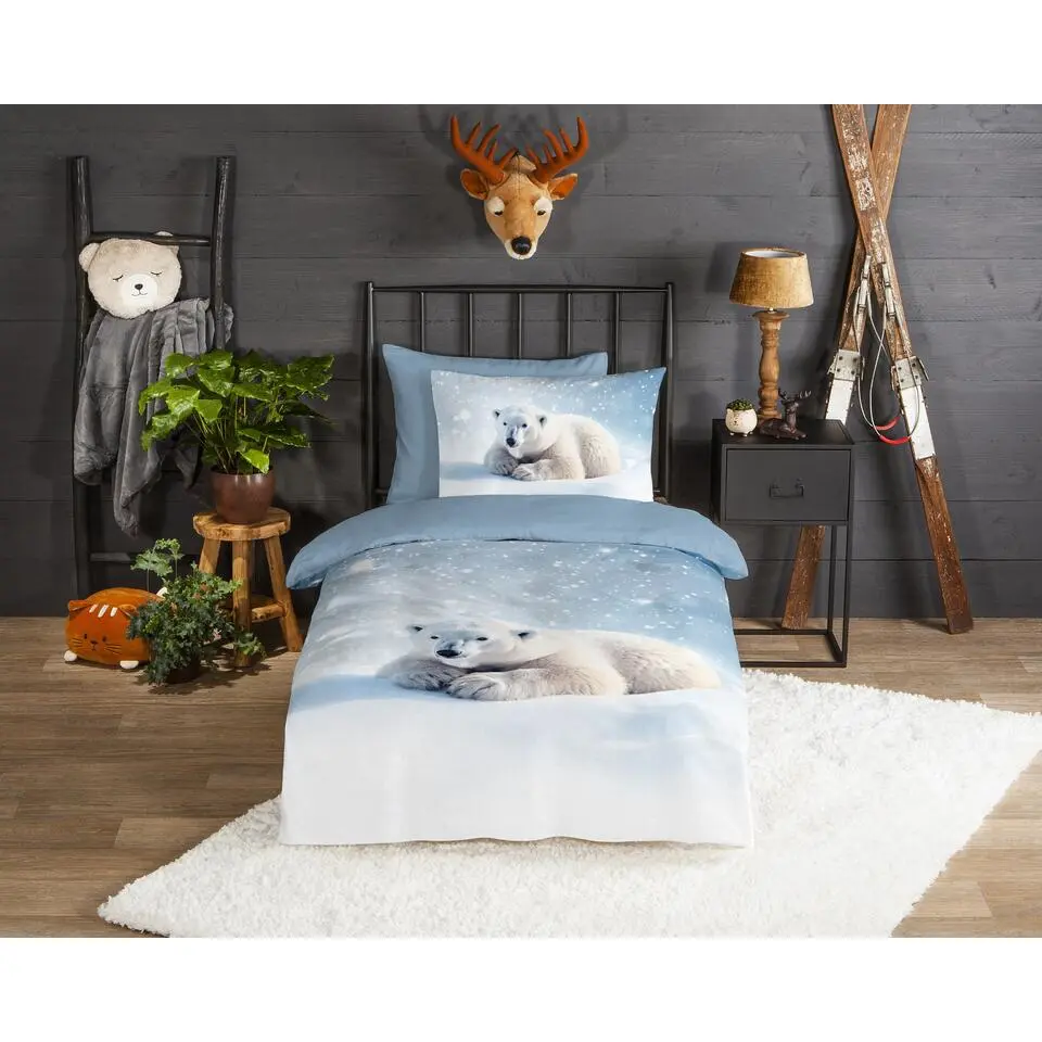 Good Morning IJsbeer Flanel Dekbedovertrek Blauw
