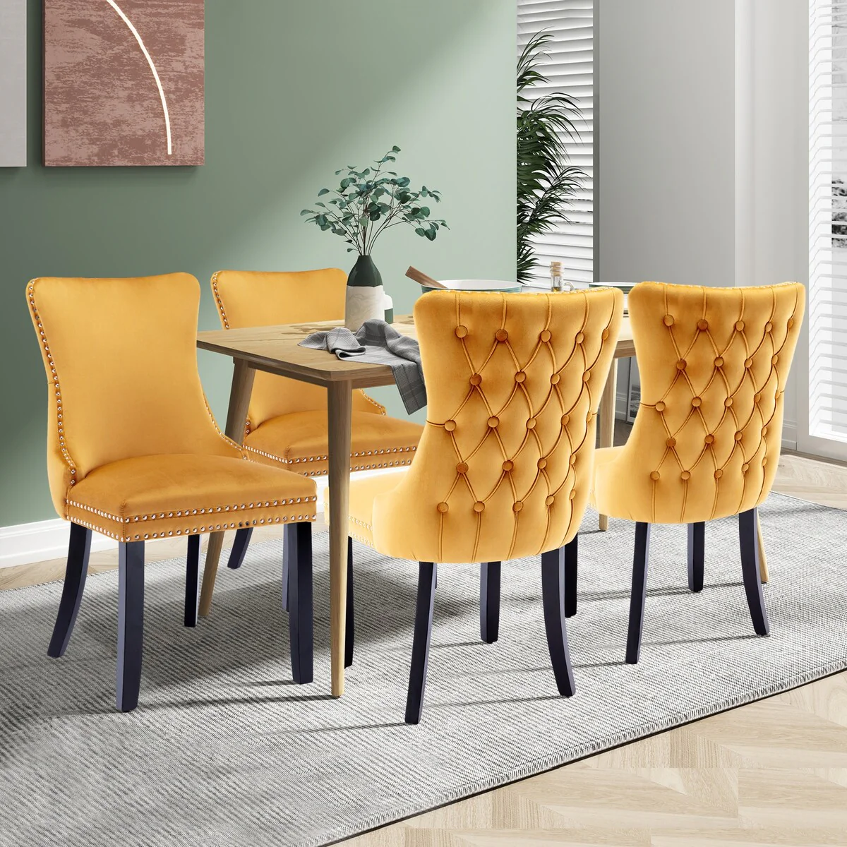 KATA Velvet Upholstered Wingback Dining Chairs Set of 4