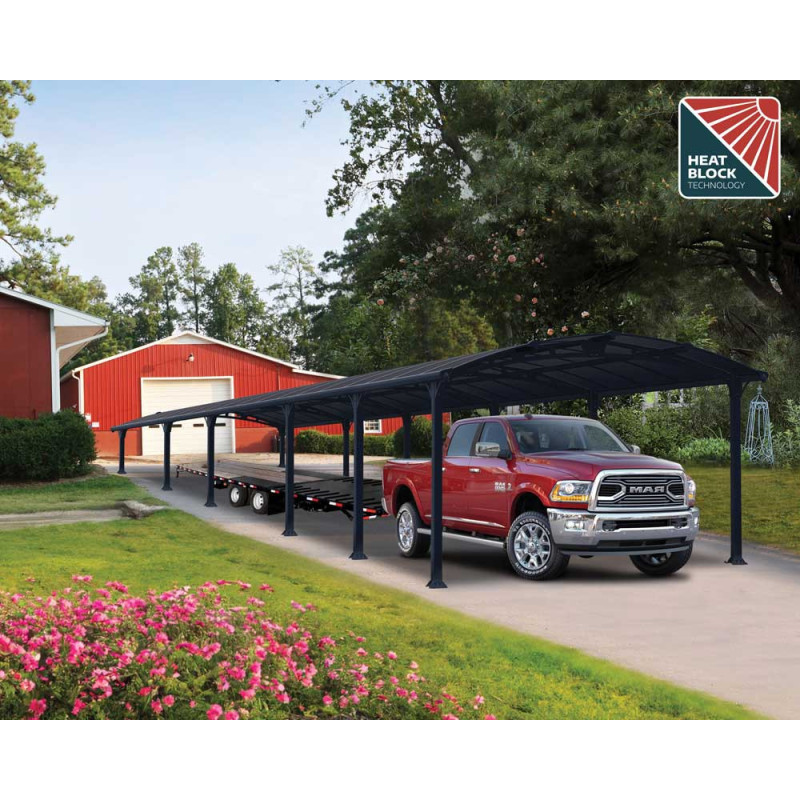 Carport en aluminium Arcadia gris foncé 41,9 m²