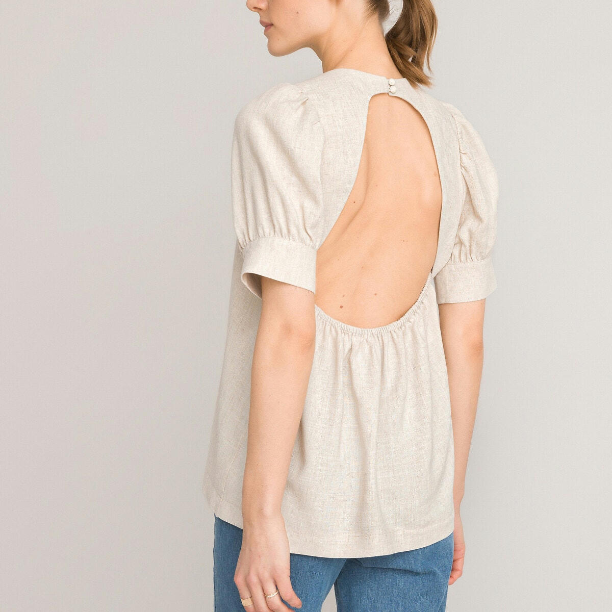 Blouse col rond, manches courtes