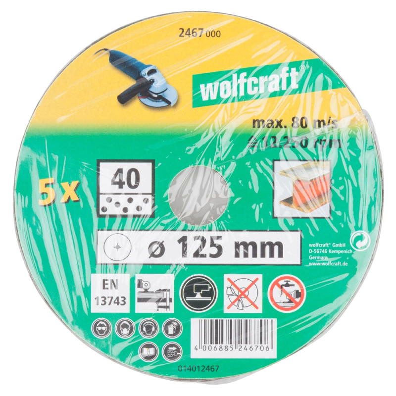 Disque abrasif en fibre GR40 Ø 125 mm 5 pièces WOLFCRAFT