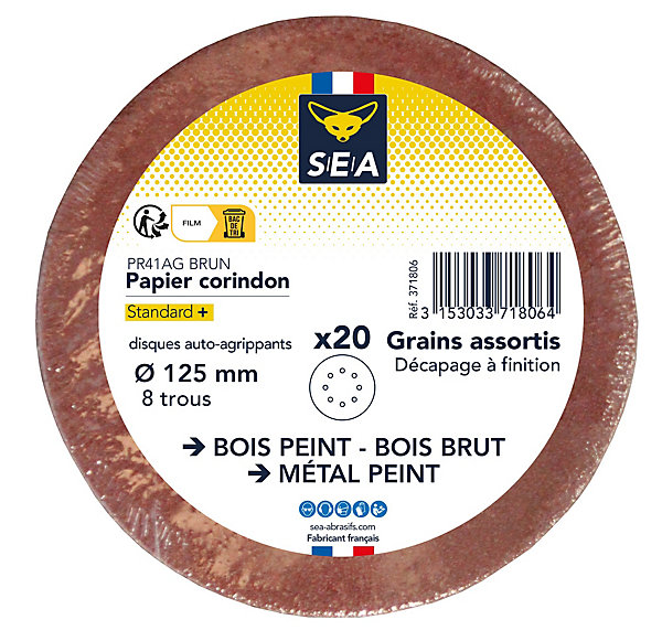 Papier abrasif corindon ø125 mm grain 40/80/120, lot de 20