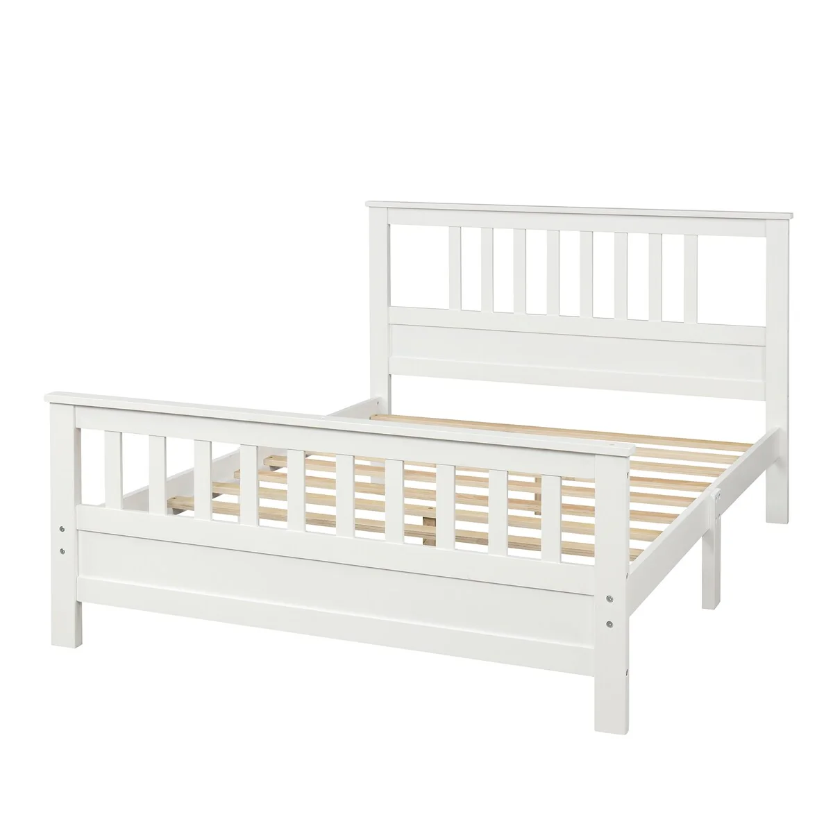 White Wood Platform Full Bed with Headboard and Footboard