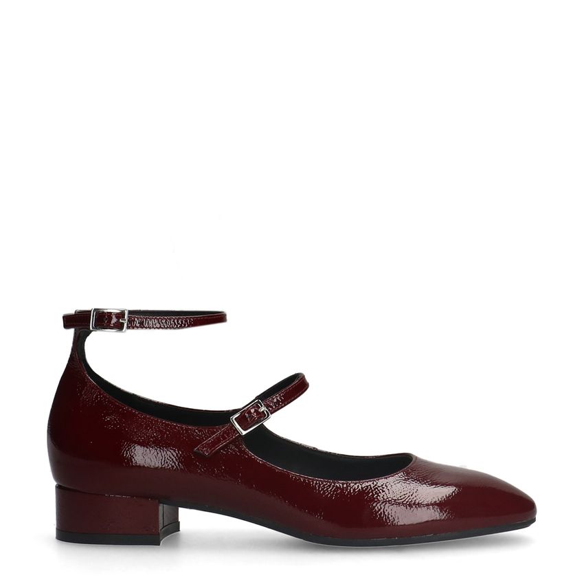 Manfield Bordeaux rode lak leren Mary Jane pumps