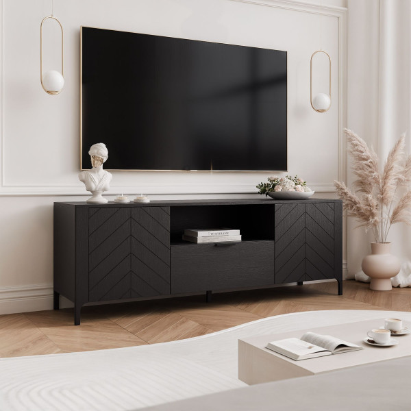Szafka RTV LORIEN 160 cm z jodełką czarna