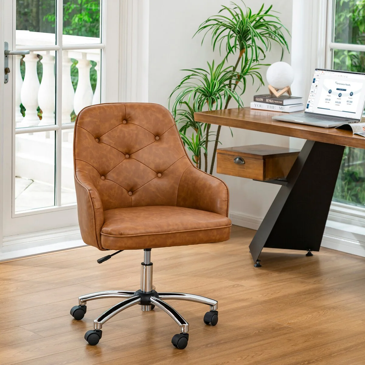 Glitzhome 40H Modern Vintage Adjustable Swivel Task Chair For Living Room and Office