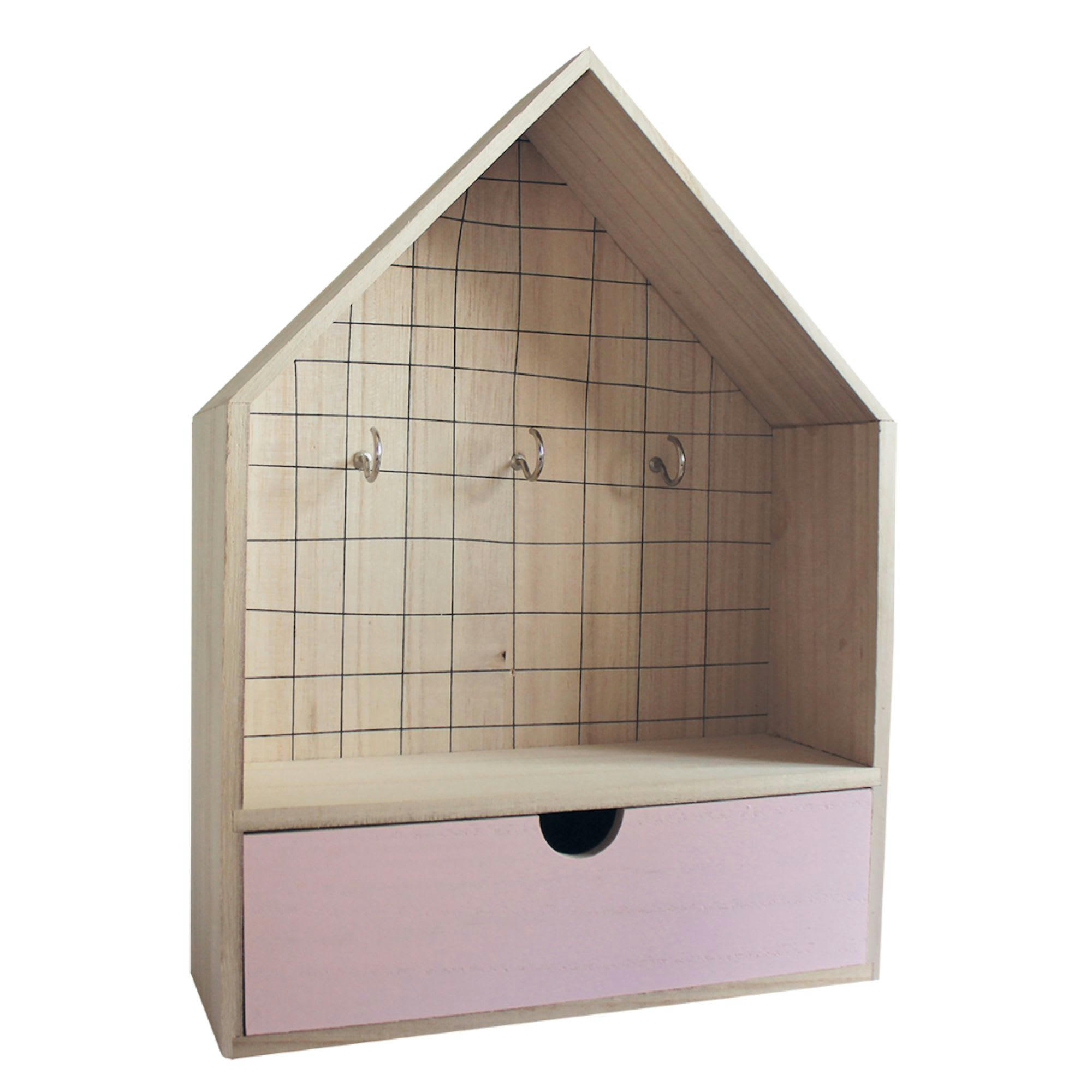 - Boîte à clés murale en bois de Paulownia rose 24x8x32cm