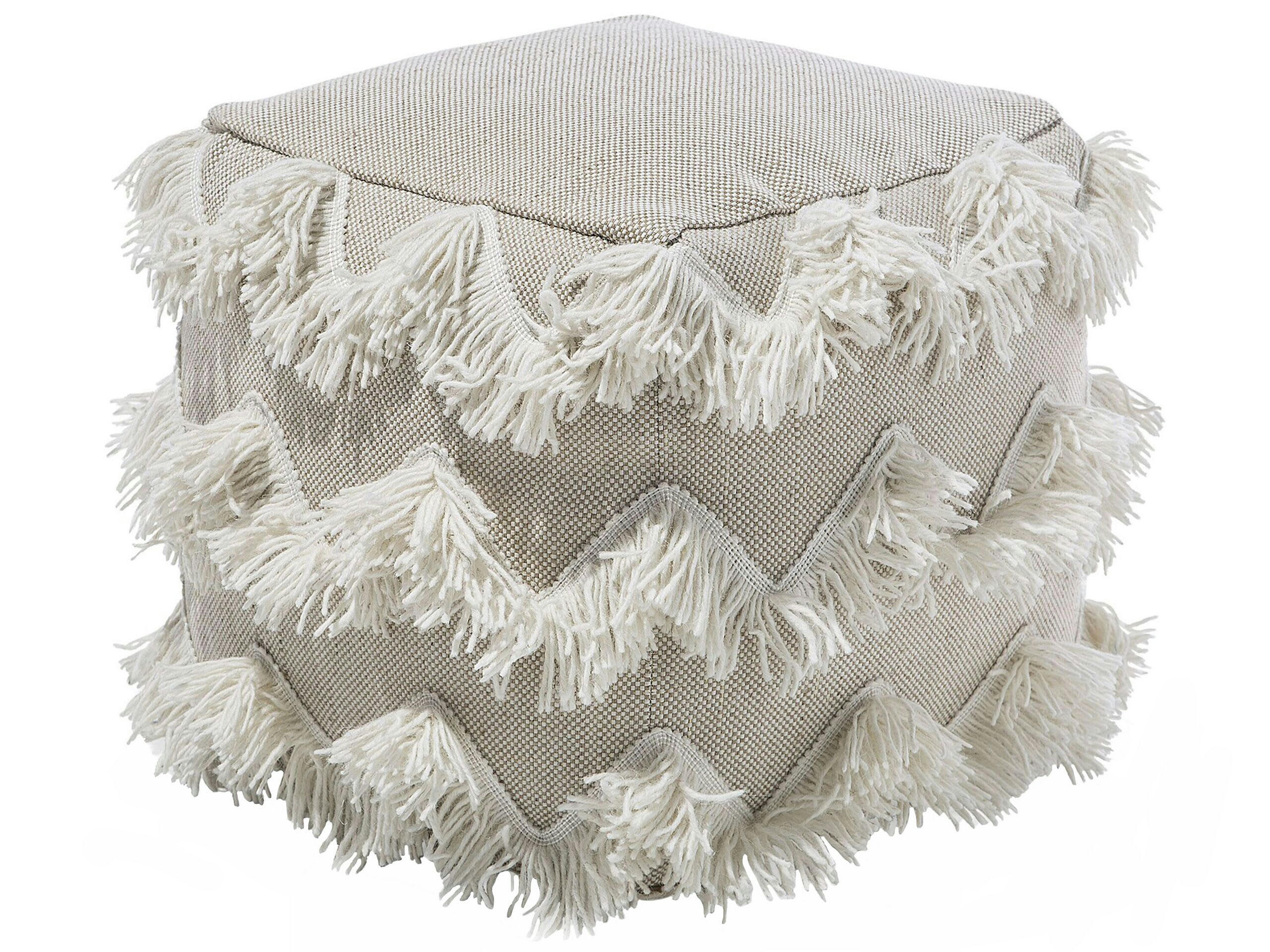 NASHIK - Pouf en laine et coton beige 44 x 45 cm