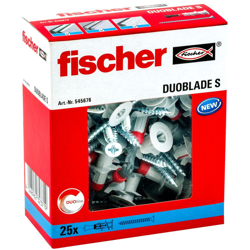 Cheville autoforeuse DuoBlade S pour plaques de carton-plâtre avec vis 25 pièces