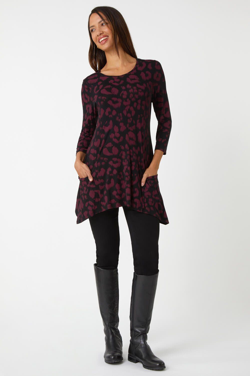 Roman Animal Print Pocket Stretch Swing Top