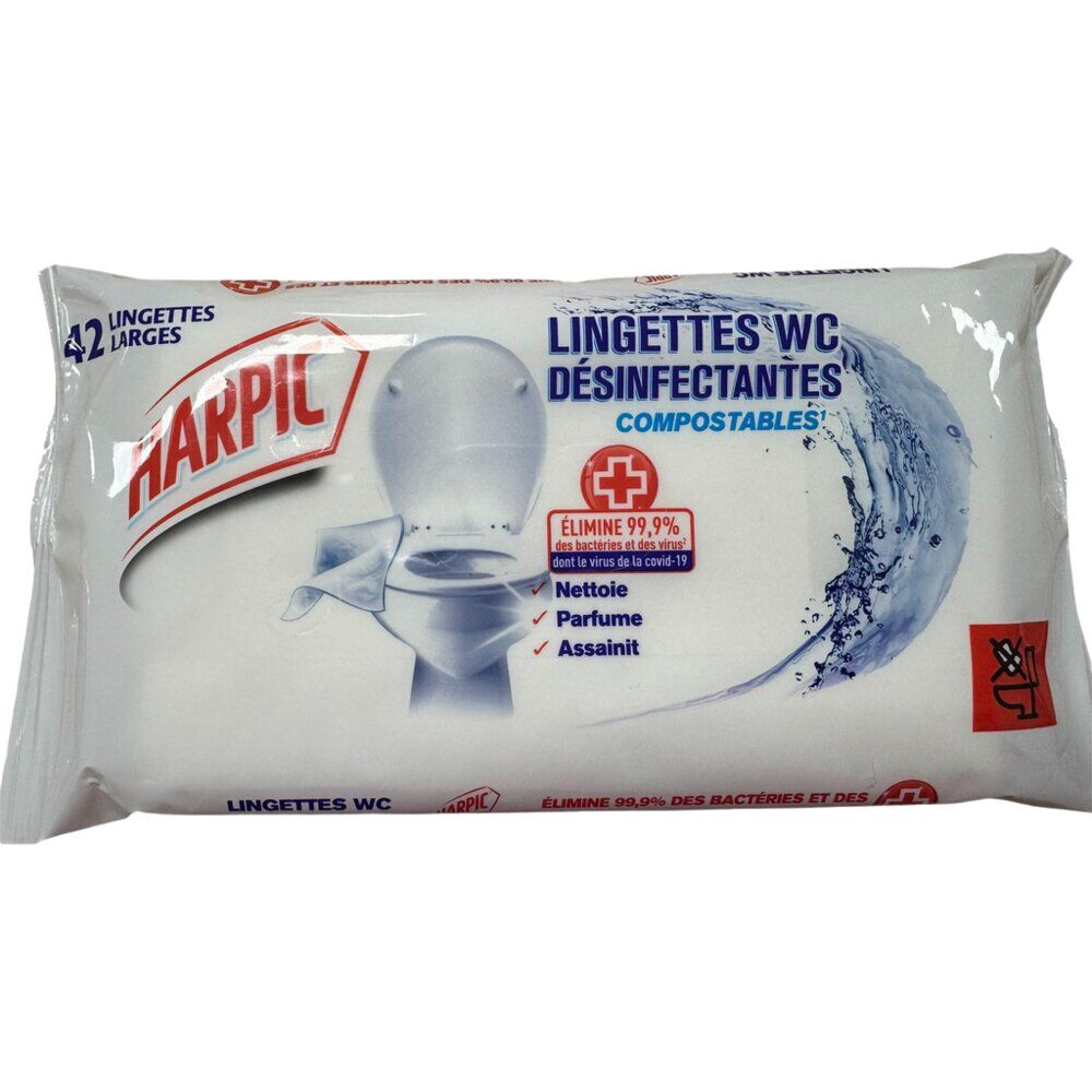 Lingettes WC désinfectantes Harpic compostables x42
