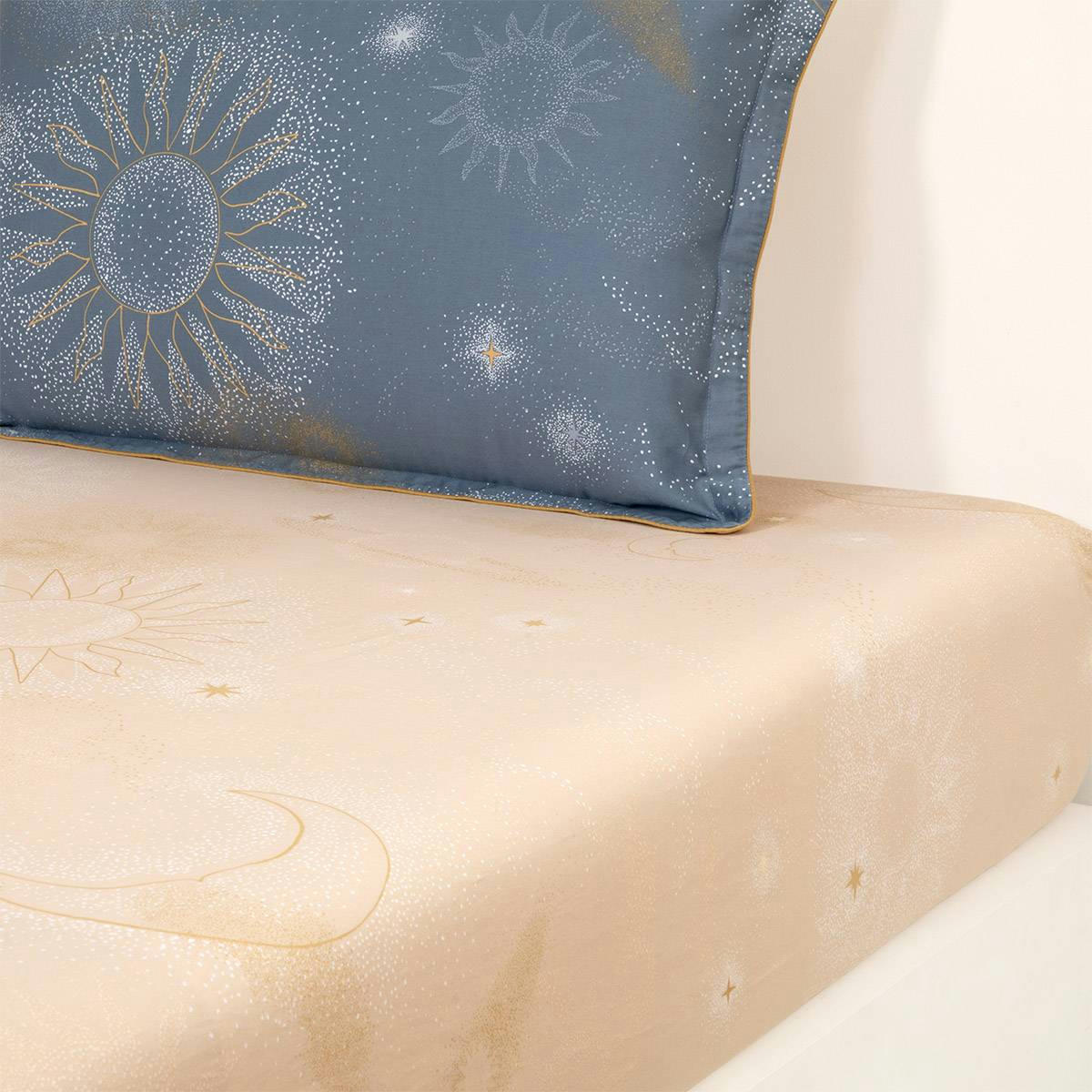 ASTRES - Drap housse en satin de coton lavé beige 200 x 200 cm