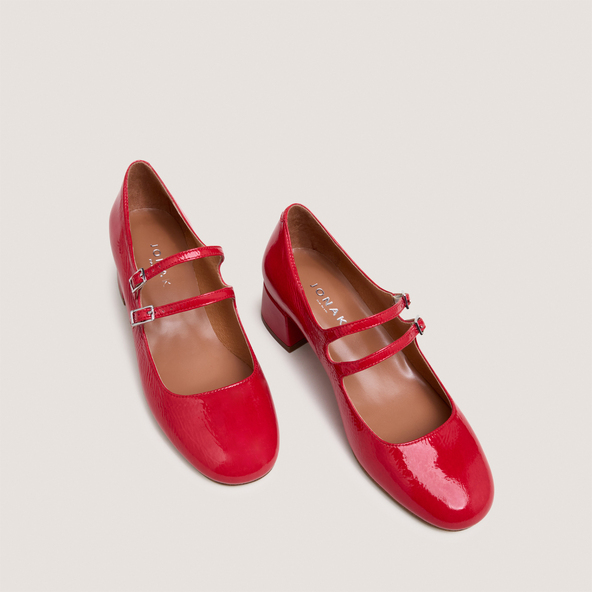 Babies à doubles bridesen vernis plissé rouge berry | DUNY