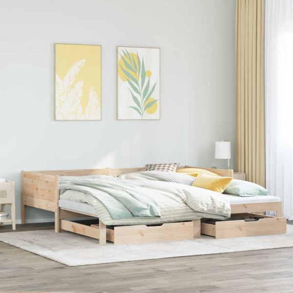 Sofa Rozsuwana Łóżko Drewniane Rama Łóżka z Szufladami Brązowa 90x190 cm