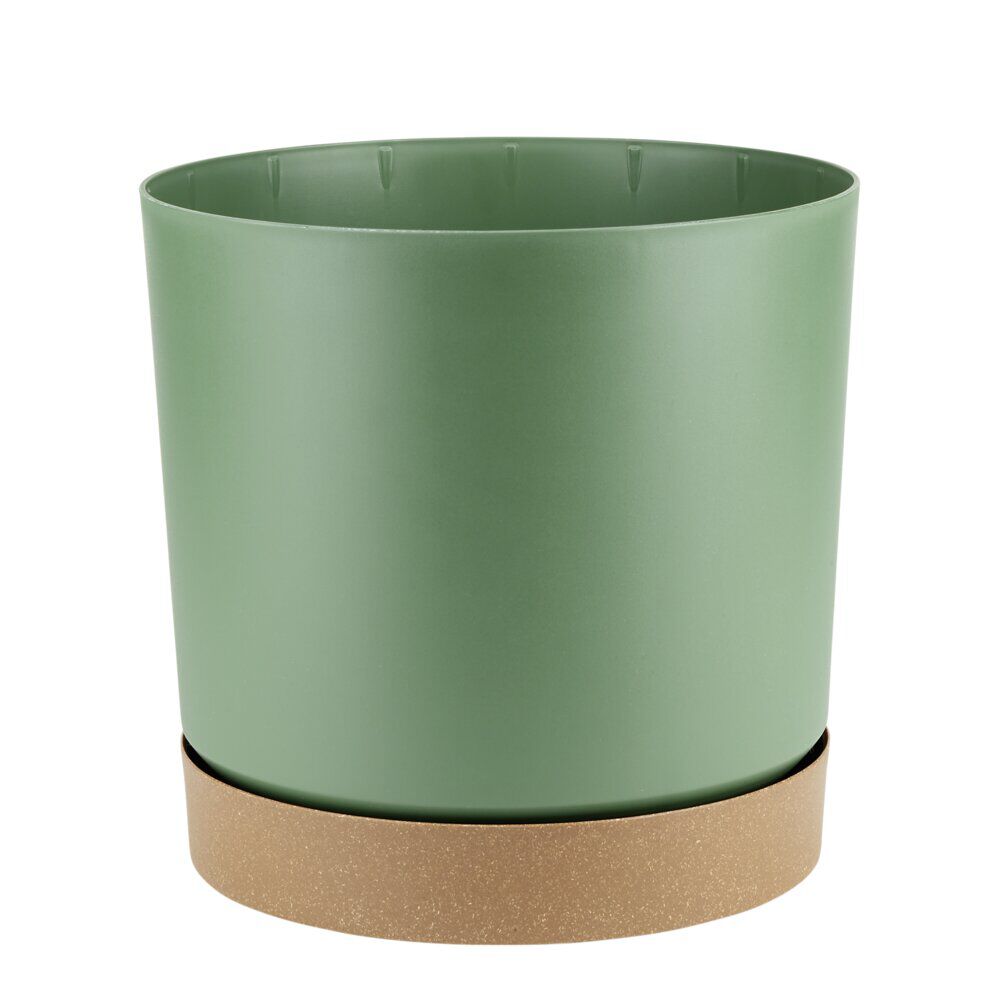 Pot tubo plastique vert et base marron Ø13xH13cm