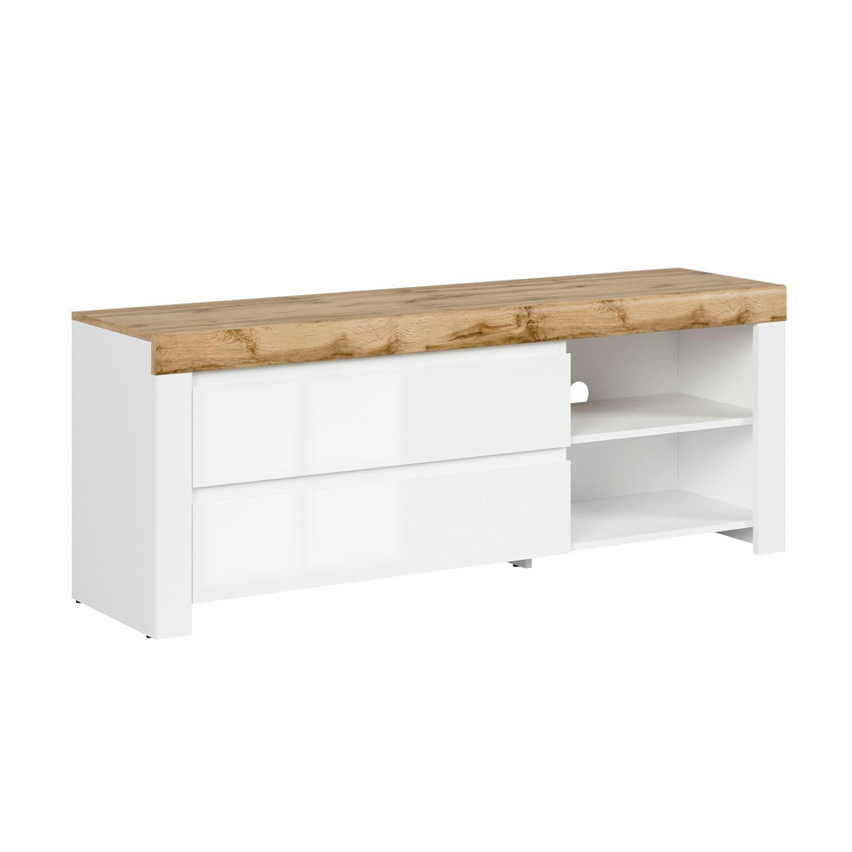 - Meuble tv 2 tiroirs 156 cm blanc et naturel