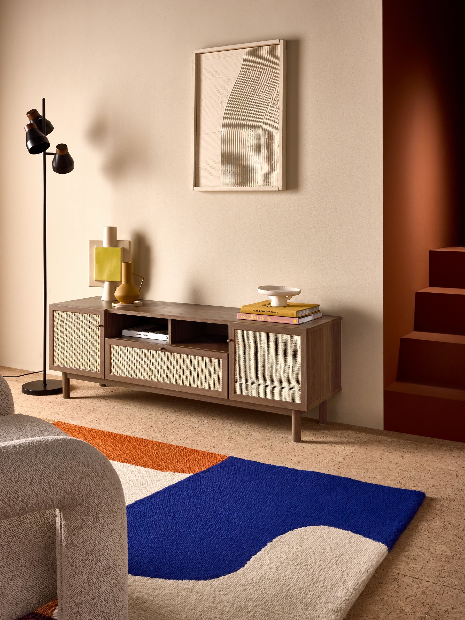 Pavia Rattan Superwide Up to 50 Inch TV Unit in Dark Oak Effect