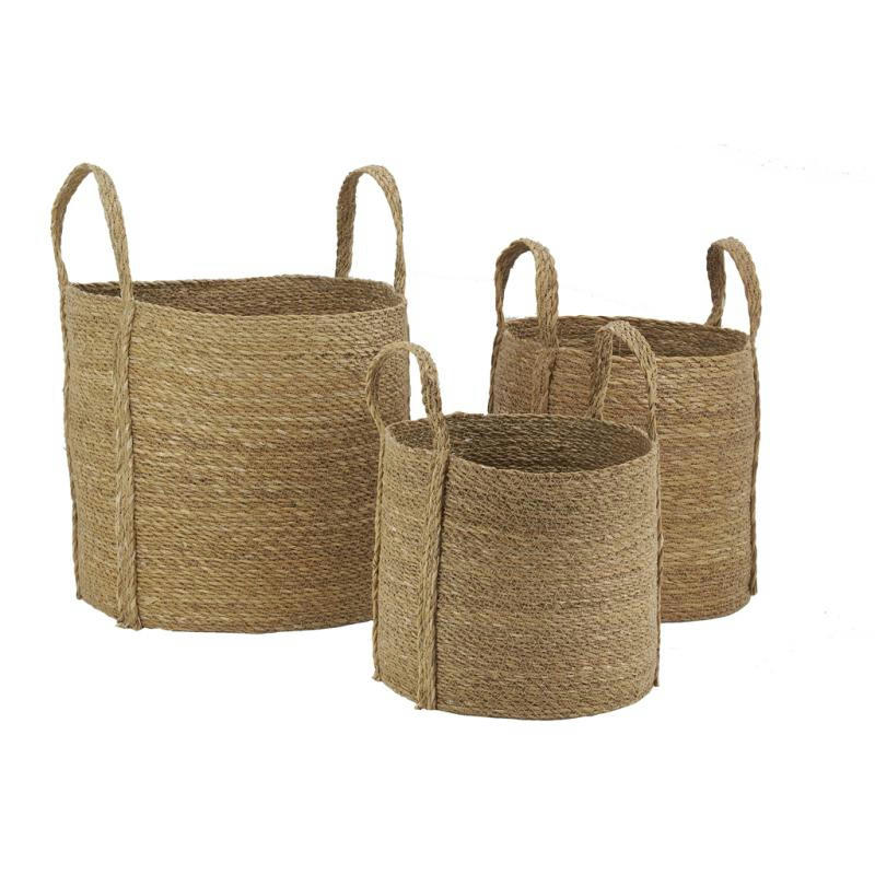- Cache-pots en jonc naturel avec anses (lot de 3)