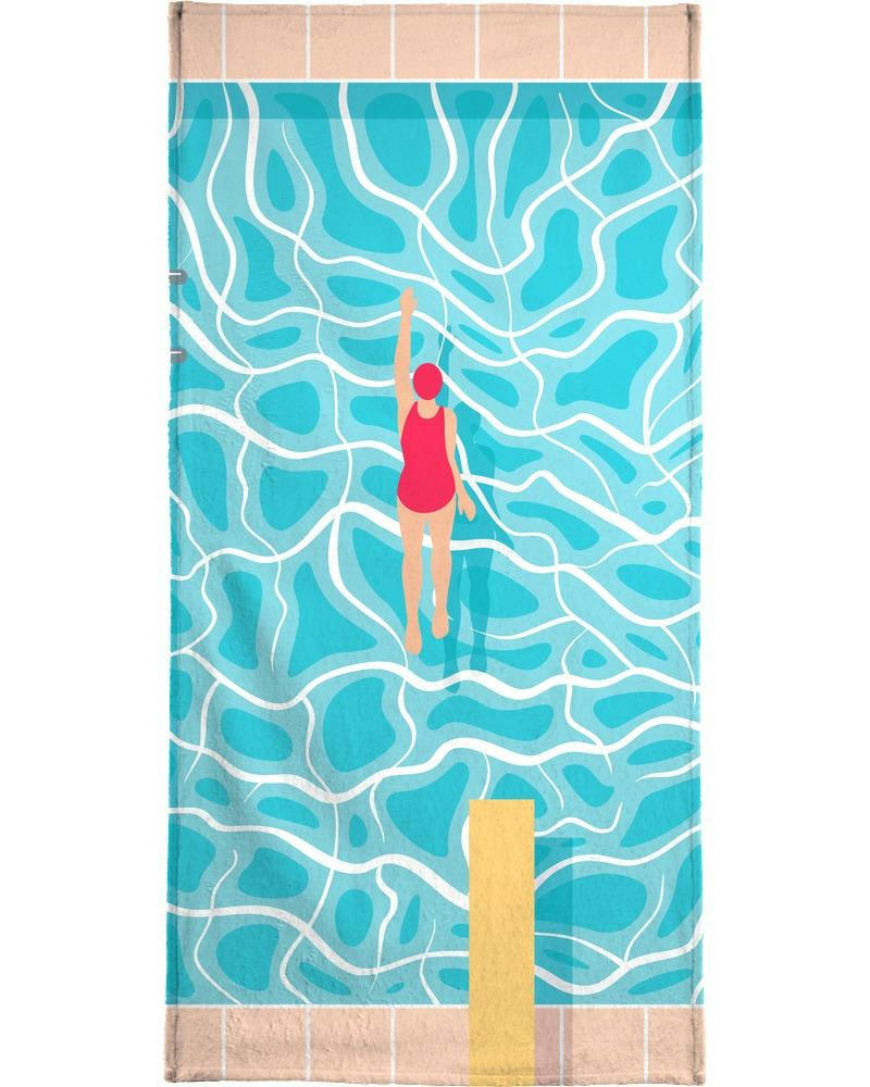 POOL - Serviette de plage en éponge-velours en bleu &  90x180