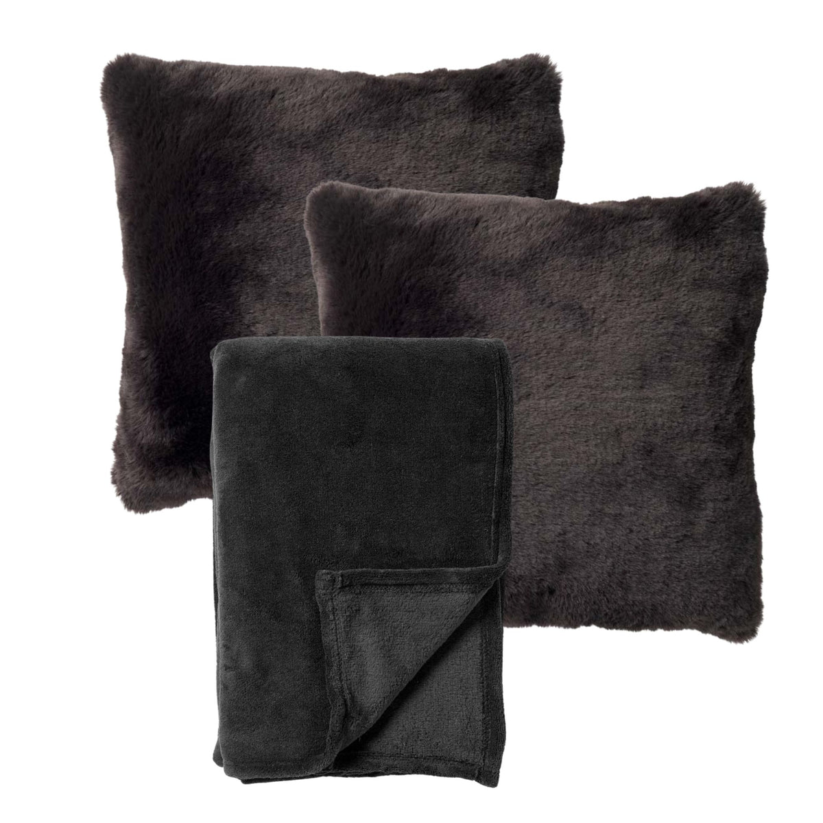 VOORDEELSET - 3-delig - Zaya & Harvey - 2 sierkussens 45x45 cm - 1 plaid 150x200 cm - zwart