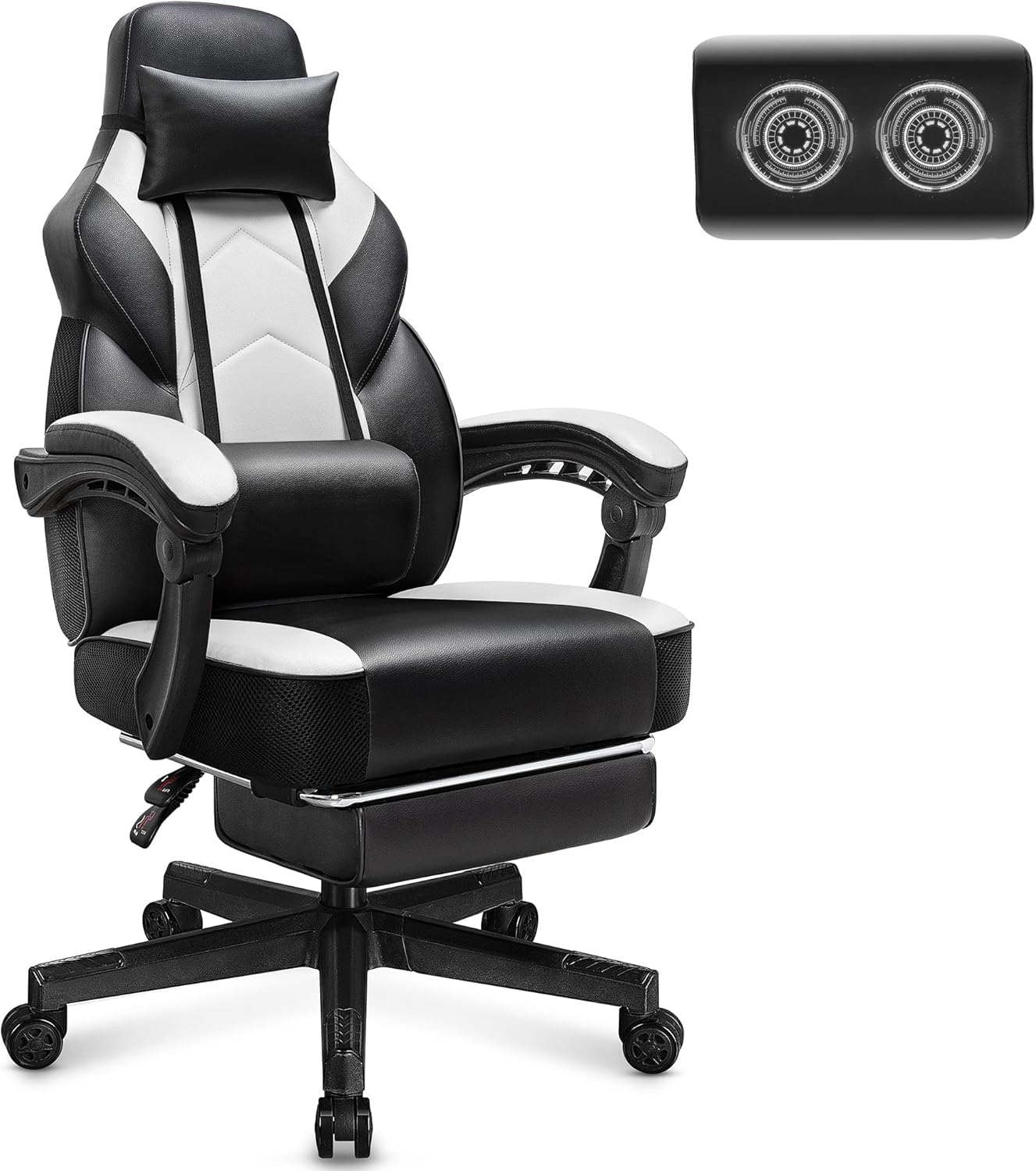 Meilocar Big and Tall Gaming Chair for Adults, 330lbs Heavy Duty Computer Chair with Footrest, Video Game Chair, Massage Lumbar Support, Wide Seat High Back Reclining Desk Chair, White