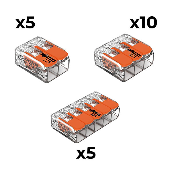 Lot de 20 bornes 2/3/5 entrées série 221 - Wago