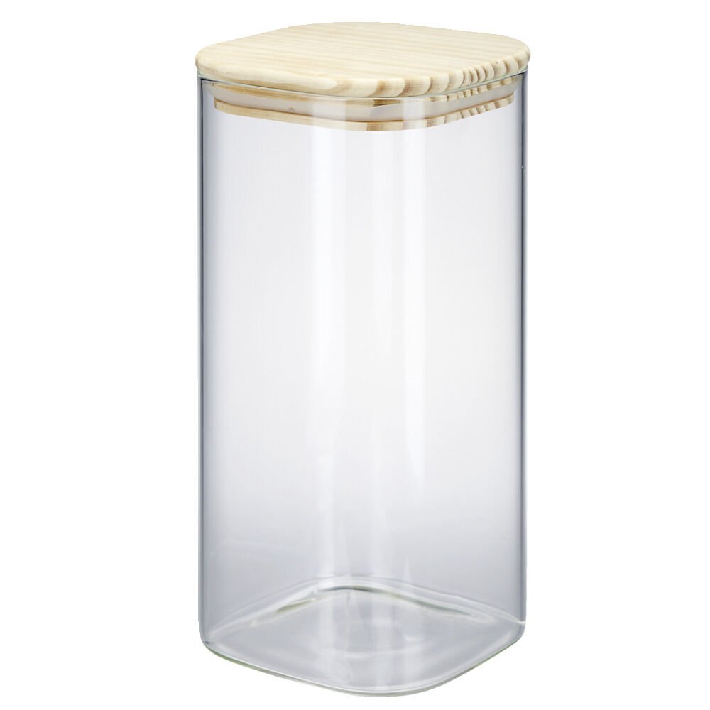 Bocal de conservation 1,6L en verre avec couvercle en bois