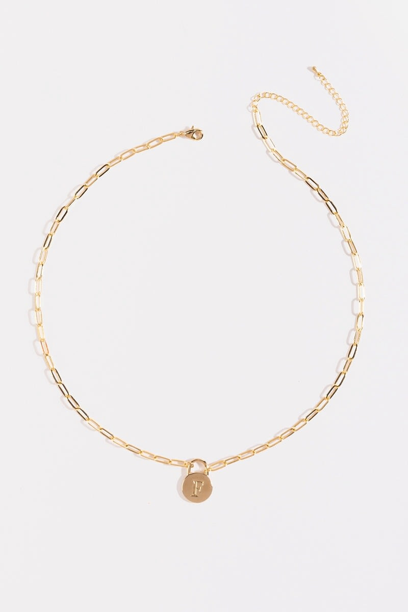 Initial Curb Chain Pendant Necklace Gold
