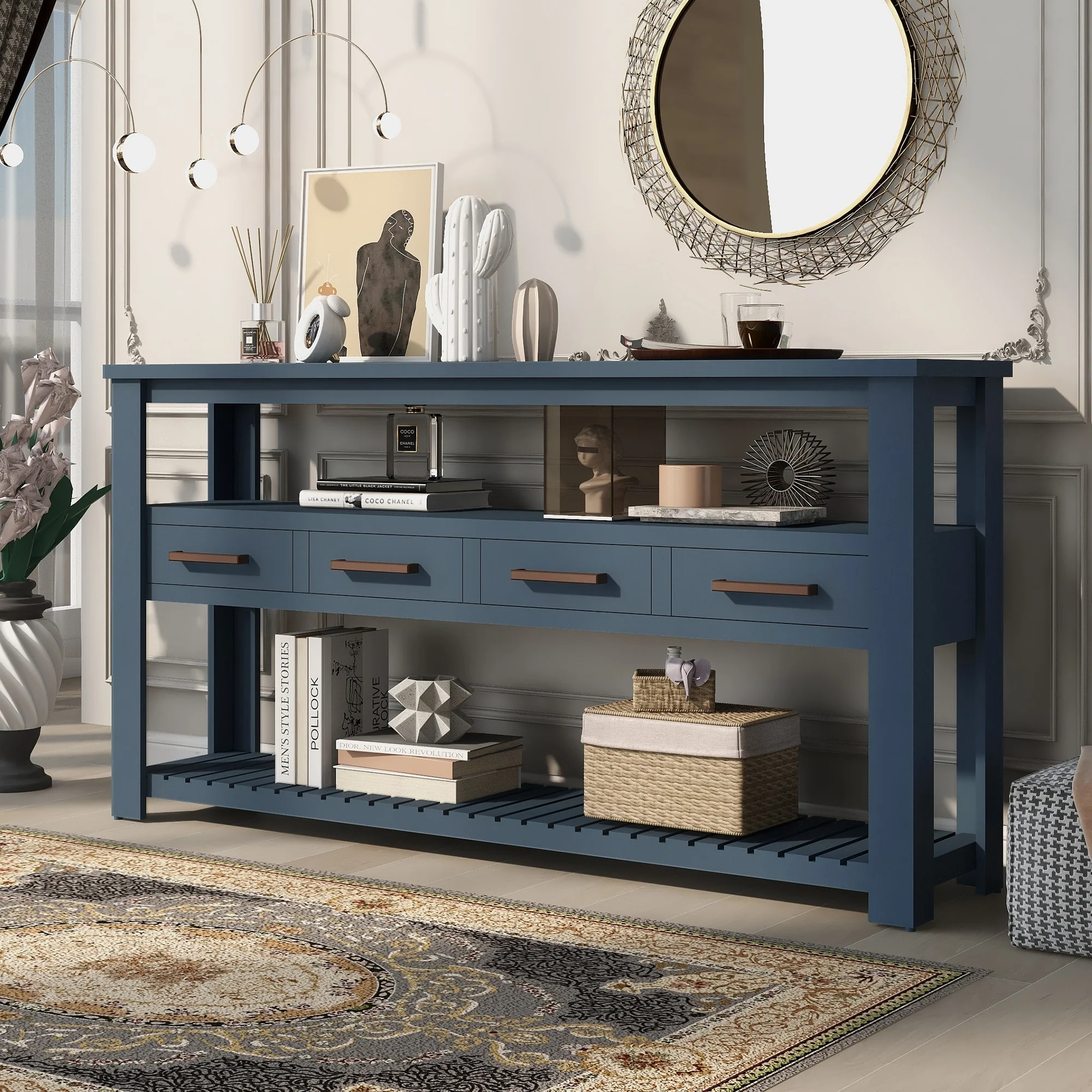 U_Style 62.2'' Modern Console Table Sofa Table For Living Room With 4 Drawers And 2 Shelves - 13.80 x 62.20 x 32.10