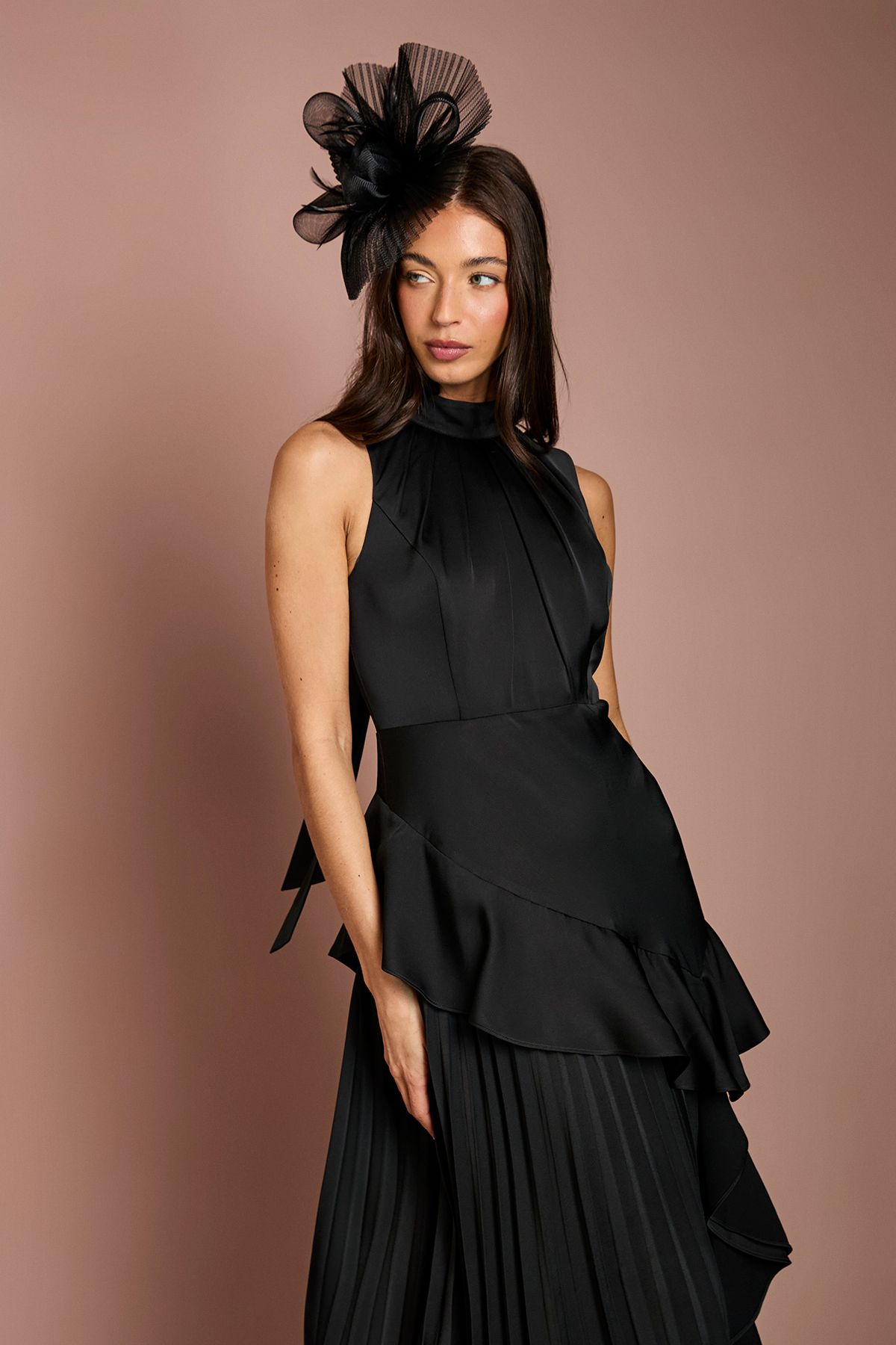 Coast Sleeveless Ruffle Pleat Satin Back Crepe Dress