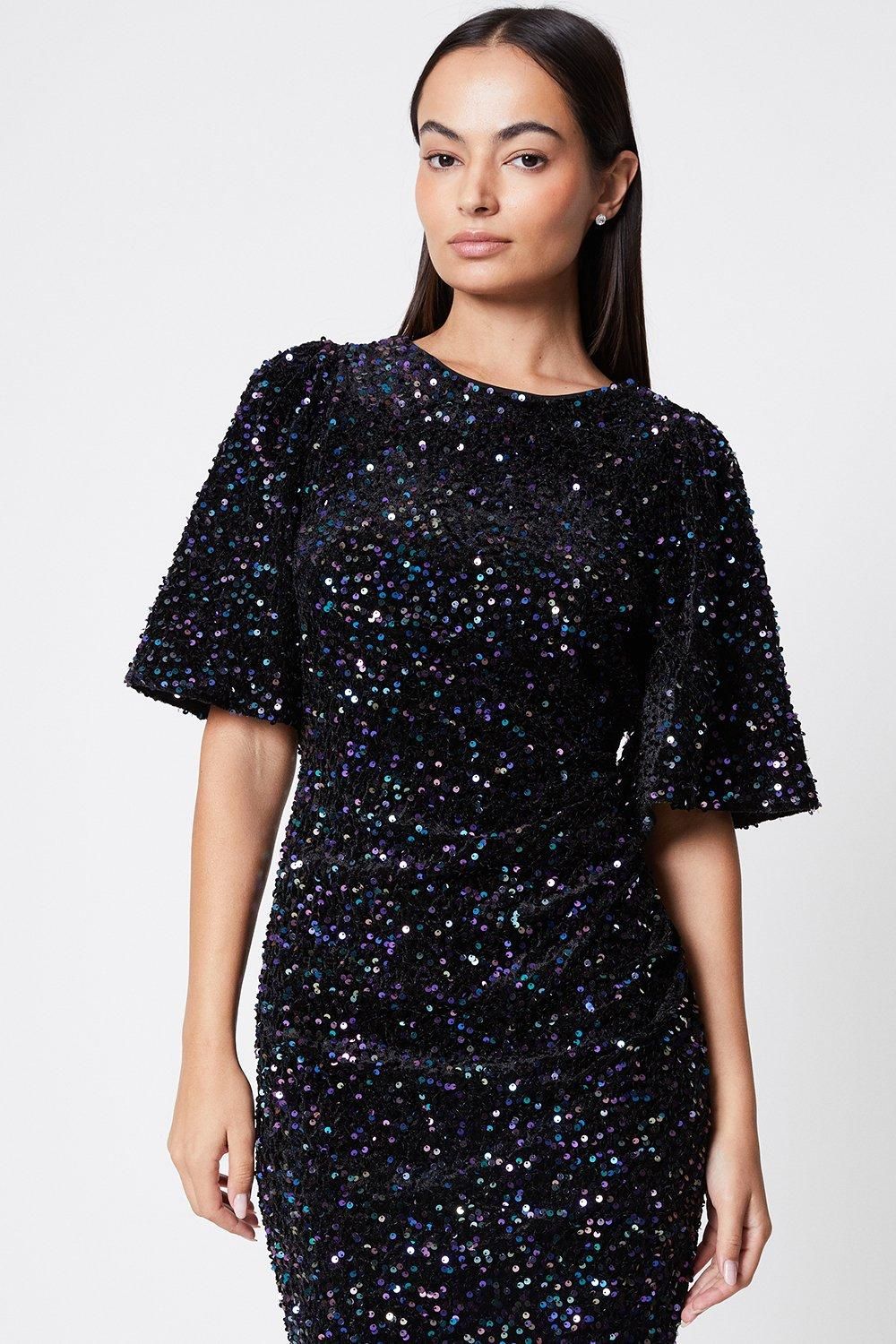 Coast Sequin Flare Sleeve Midi Dress