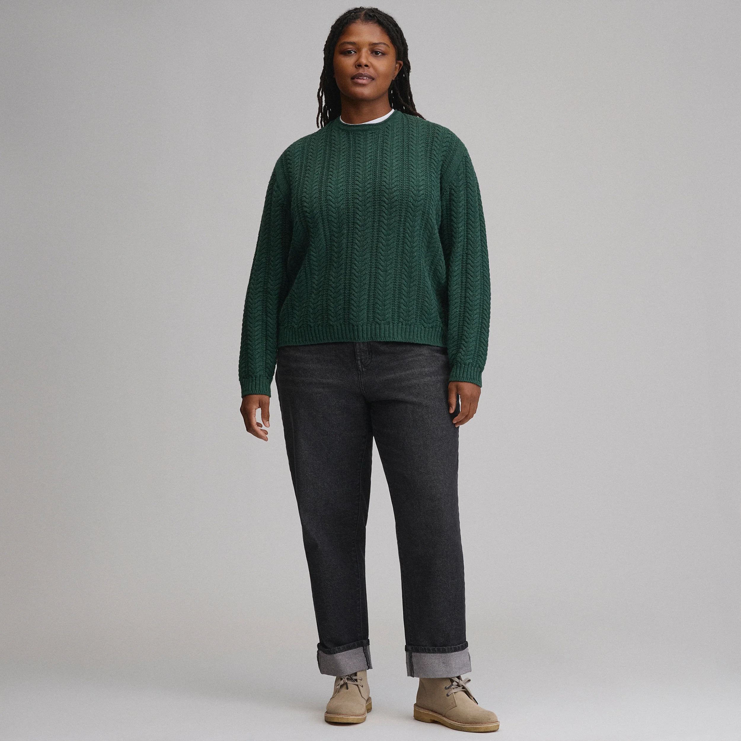 Women's Cotton Cable Crew Sweater
