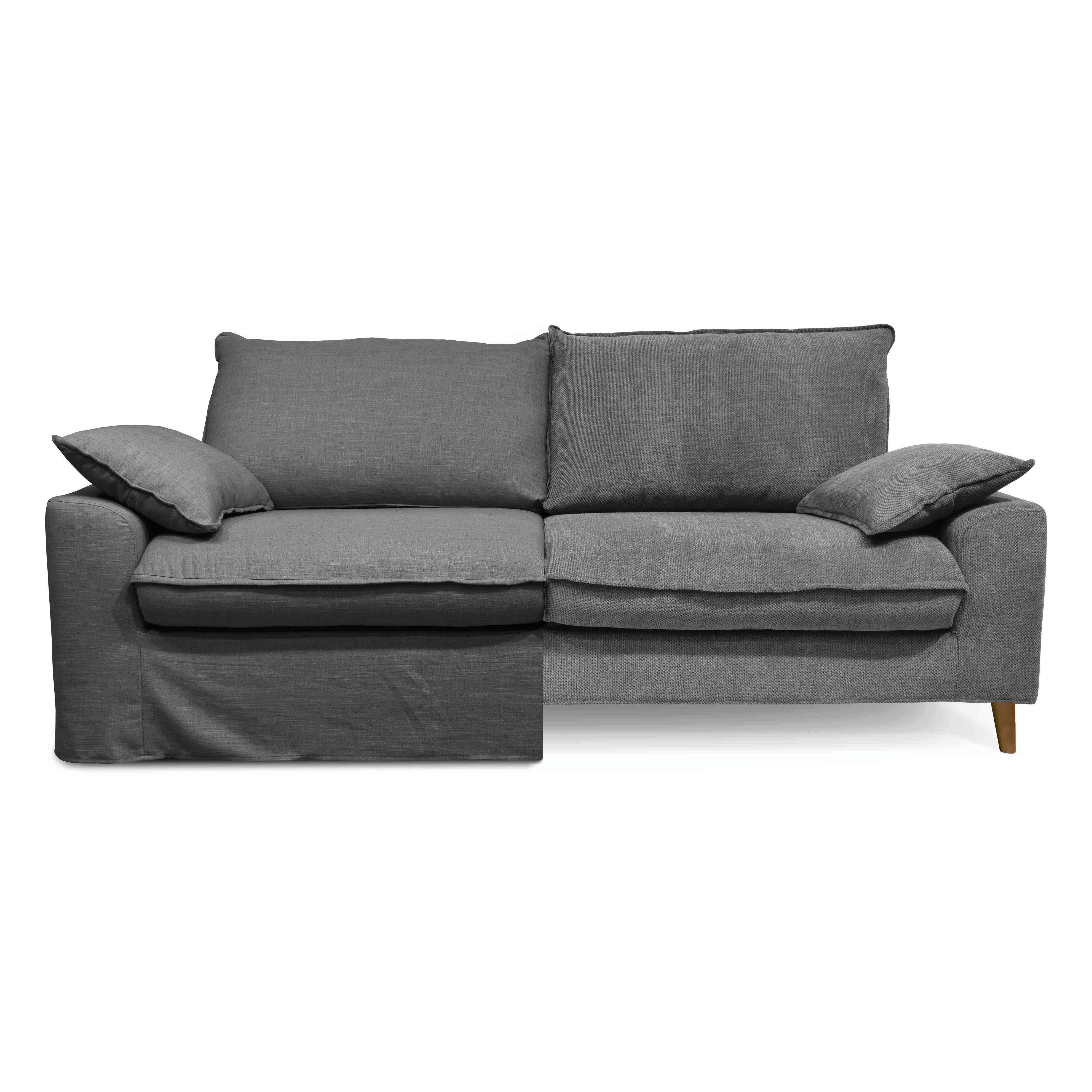 JAROD - Canapé tissu lin gris avec une housse supplémentaire tissu gris clair