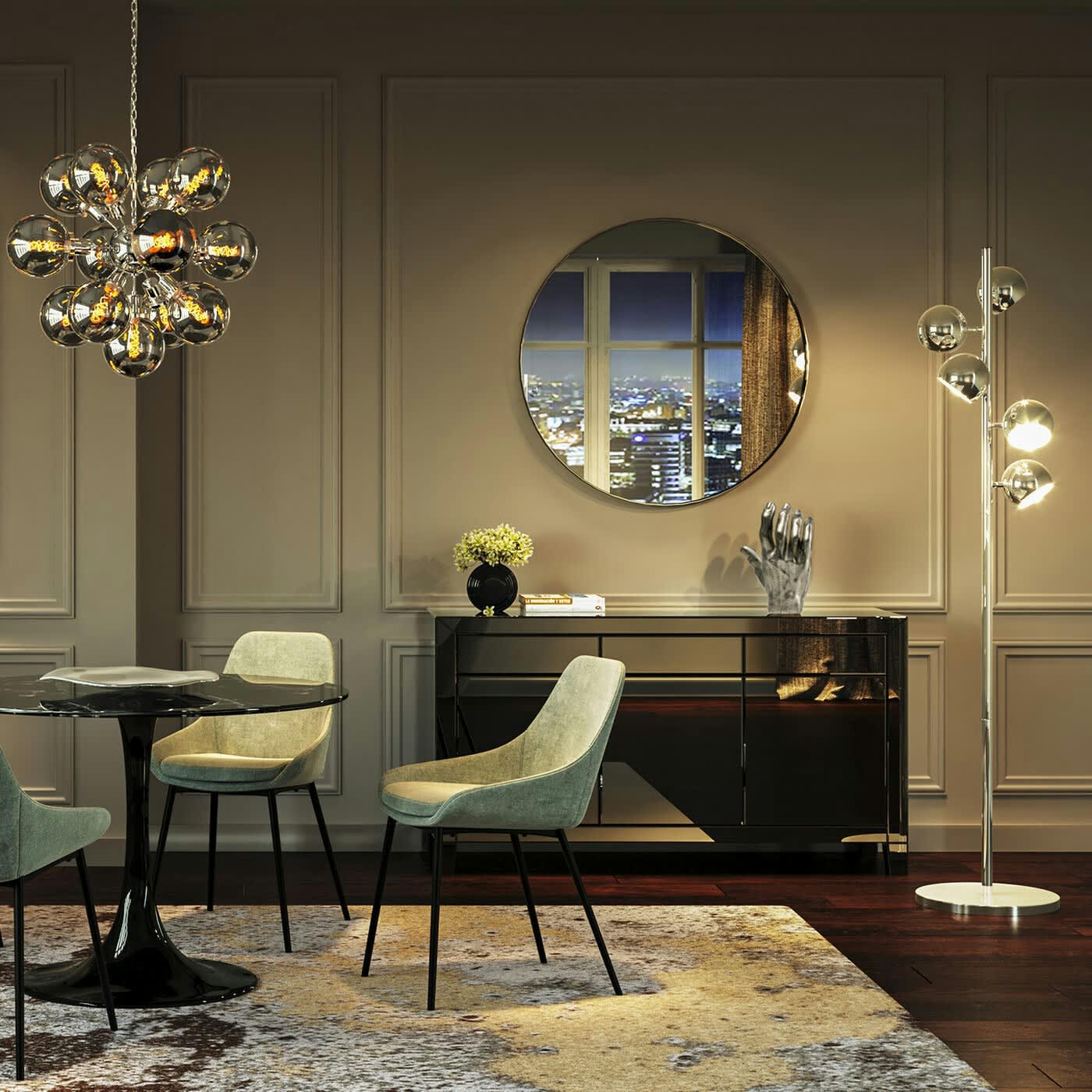 CALOTTA - Lampadaire 5 abat-jours en acier chromé H200