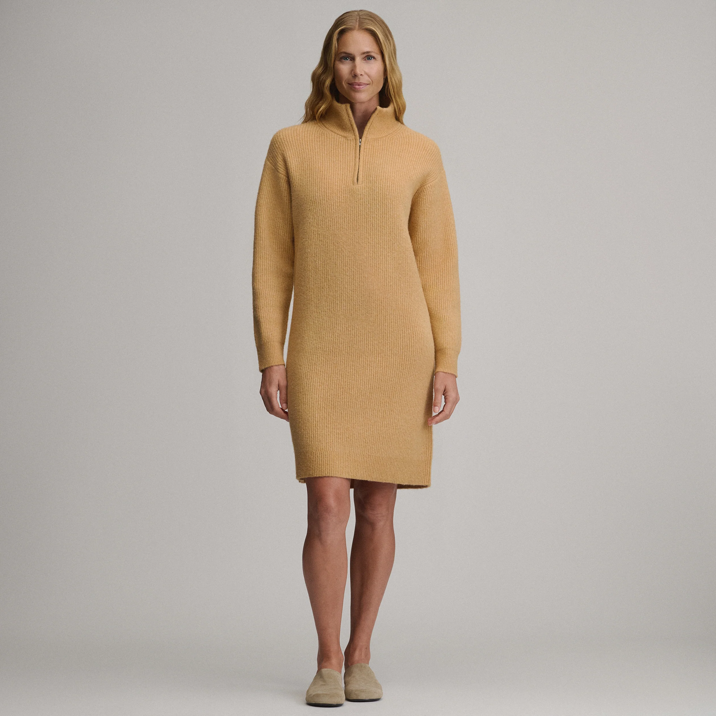 Women's Long-Sleeve Ribbed Zip Mock Sweater Dress