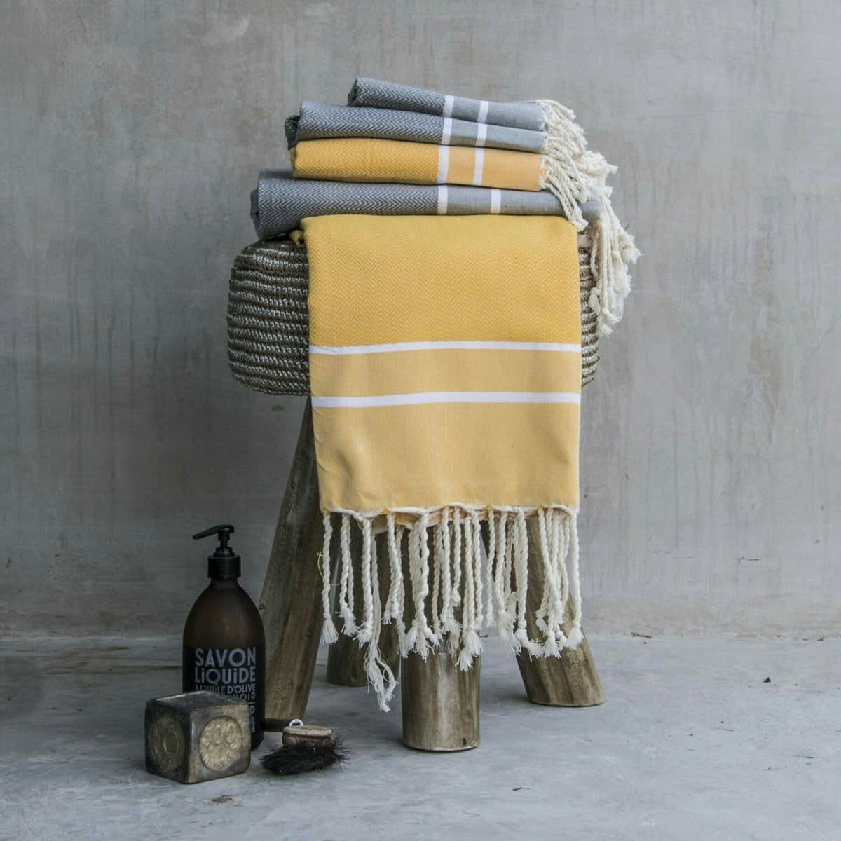STOCKHOLM - Set bain, 1 fouta + 2 serviettes coton  100x200 jaune safran