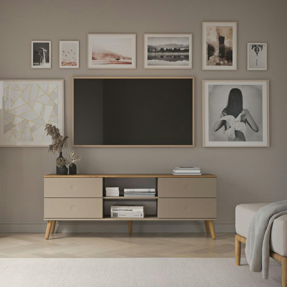 DOT - Meuble TV en bois 4 tiroirs L162cm taupe