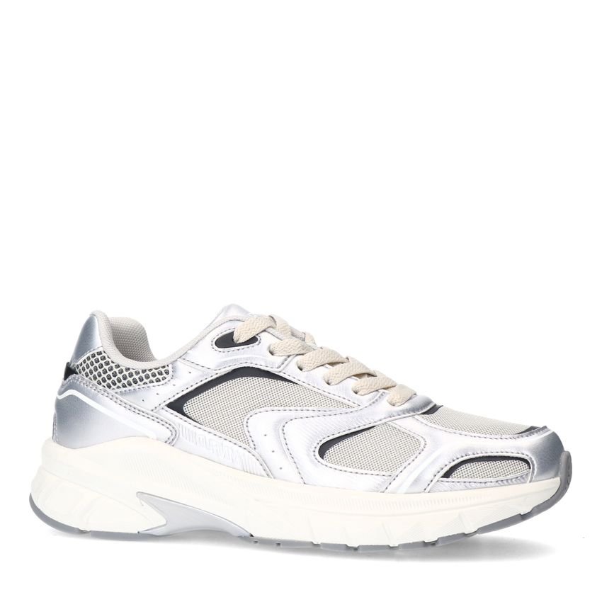 Manfield Zilveren sneakers met mesh details