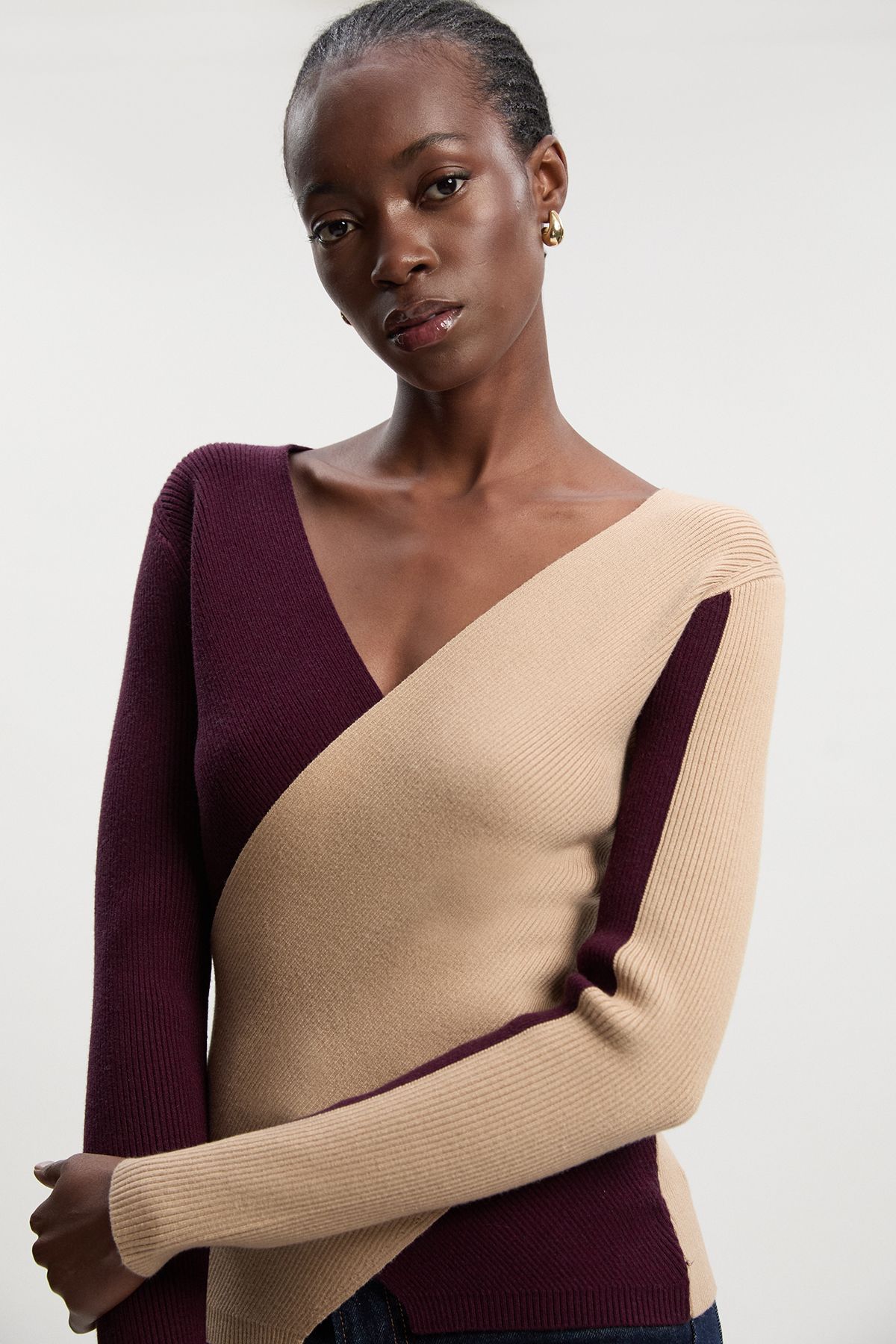 KarenMillen Soft Rib Wrap Front Knitted Jumper